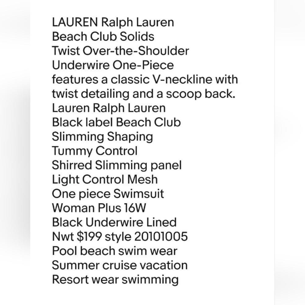 Lauren Ralph Lauren Twist Front Swimsuit Woman 16W Underwire Shaping Black Nwt - Picture 13 of 14
